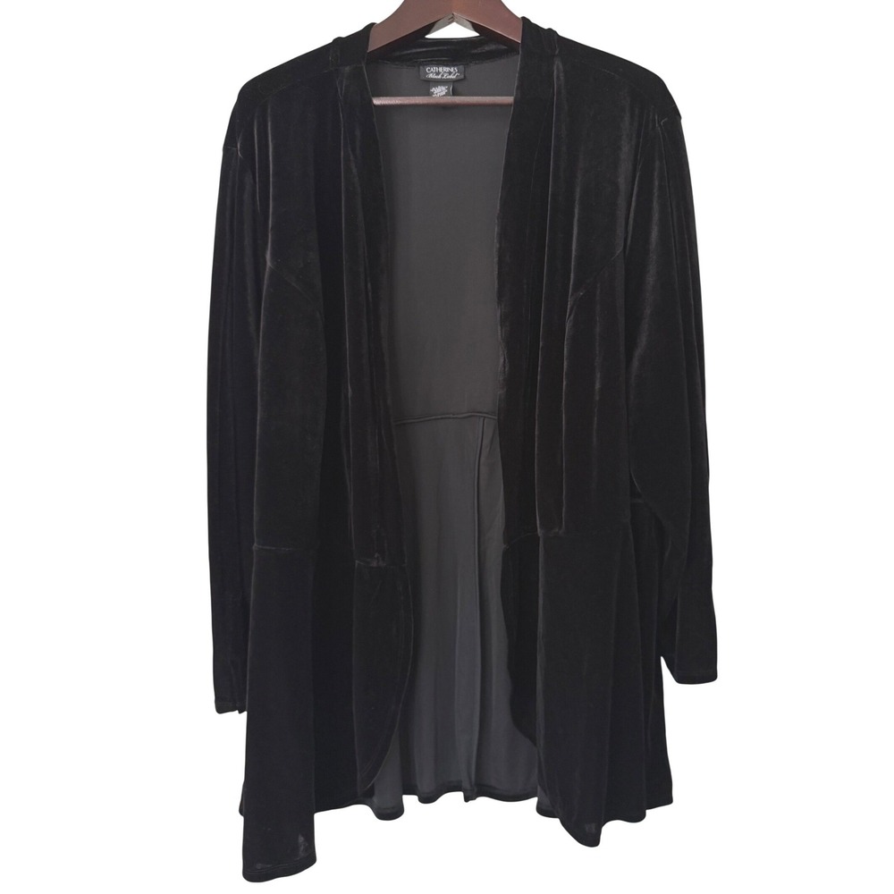 Catherines Black Label Velvet Open Front Cardigan Jacket Black 5X 34/36W NEW